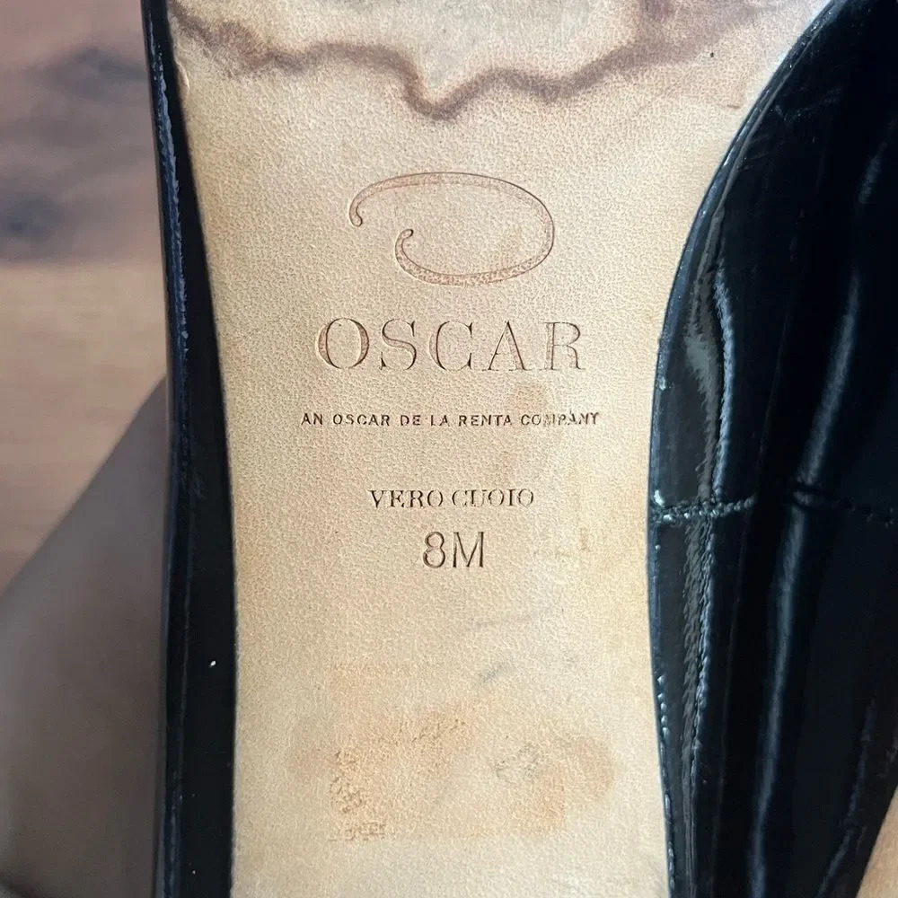 🖤 Vintage Óscar de la Renta Black Patent Peeptoe Heels 👠 - Picture 5 of 8
